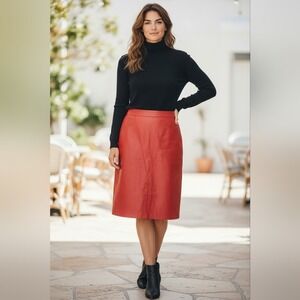 Vintage Red Leather Pencil Skirt Barbro Size 10‎ Made in Korea 80s 90s Retro